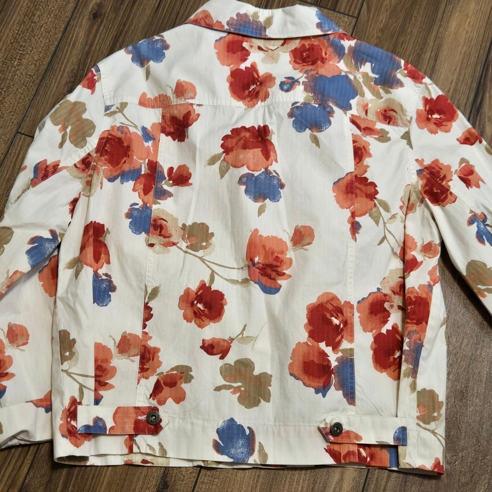 Marsh Landing Floral Jacket White Red Blue Flowers Button Up Women's Size L - Picture 8 of 8